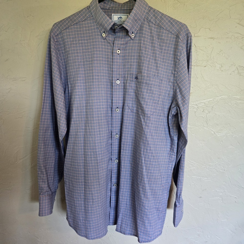 Southern Tide Mens Button Up Shirt Size Small S Plaid Blue Orange Beachy Boating